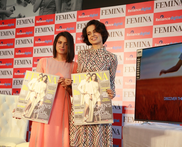 Kangana Ranaut and Rangoli at the launch of a magazine cover